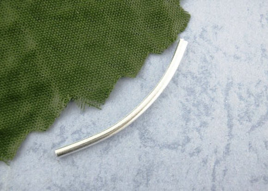 BD536 - 200 pcs. Silver Plated Noodle Tube Long Thin Curved Beads - 35mm x 2mm (1.38" x 0.08")