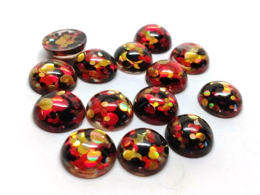 RC0024 - 10 pcs Druzy Resin Embellishment Cabochons - 12mm - Glitter Style - Black, Red and Gold