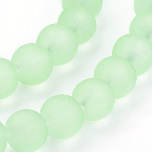 BD605 - 8mm Light Green Frosted Glass Round Beads - 15" strand (40cm) - Approx 52 beads per strand - Hole Size: 1.3mm
