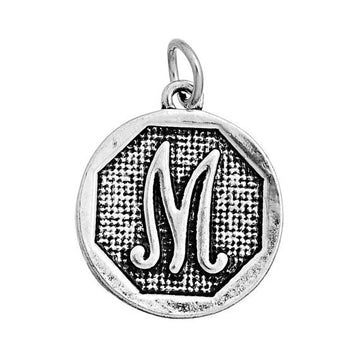 P111 - 4 pcs. Antique Silver LARGE Letter "M" Alphabet Letter Charm Pendant - 23mm x 20mm - Stamped Design
