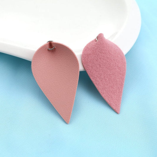 P038 - 10 pcs Pink Blush Faux Leather Dangle Charms Pendants - Pinch Leaf - Silver Tone Jump Ring - 63mm (2.5") - Great for Earrings or Dangles!
