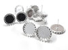 E464 - 10 pcs. Silver Plated Earring Posts Studs Settings Bezels Cabochons Tacks - Bubble Style - 12mm Glue Pad Setting - Includes Rubber Stoppers