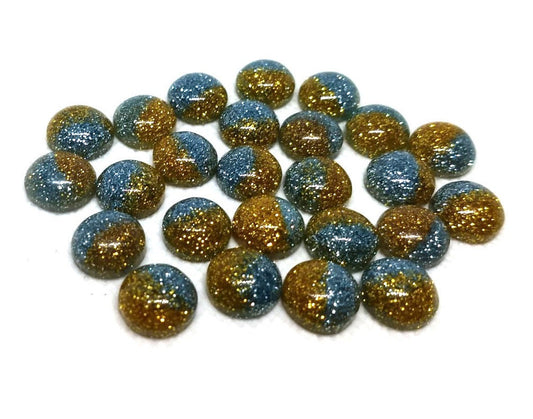 CA1013 - 10 pcs Druzy Resin Embellishment Cabochons - 12mm - Glitter Style - Light Blue with Gold - Bi-Color