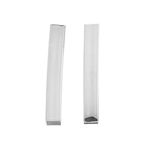 BD343 - 10 pcs. Silver Plated Noodle Rectangle Tube Long Curved Beads - 35mm x 5mm (1 3/8" x 1/4") - Hole Size: 4.4mm x 2.2mm