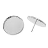 E409 - 10 pcs. Silver Plated Earring Posts Studs Settings Bezels Cabochons Tacks- 20mm Glue Pad Setting - Includes Rubber Backs!