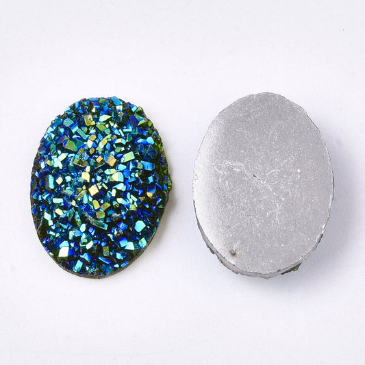 CA925 - 10 pcs Druzy Resin Embellishment Oval Cabochons Blue Multicolor - 18x13mm - 18mm x 13mm - 13x18mm - Dome Style