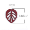 P674 -10 pcs. Maroon Dark Red Faux Leather Dangle Charms Pendants - Leaf - Leaves - 32mm (1.26") - Great for Light Earrings, Necklaces or Dangles