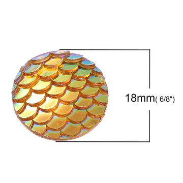 CA460 - 10 pcs Mermaid Fish Scales Resin Carved Embellishment Cabochons Orange - 18mm (0.7")