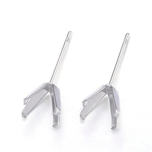 E587 - 10 pcs. (5 pairs) 304 Stainless Steel Earring Prongs Posts Settings Studs - Silver Tone - 17mm x 8mm - Tarnish Resistant!