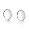 E377 - 10 pcs 304 Stainless Steel Silver Earring Posts Studs Settings Bezels Cabochons Tacks with Loop - 16mm Glue Pad Setting - Perpendicular Loop
