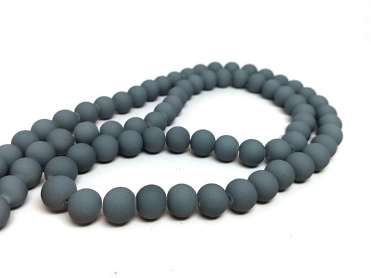 BD186 - 40 Beads - 10mm Gray Rubberized Glass Round Beads - 15.7" strand - Approx 40 beads per strand - Hole Size: 1.3mm