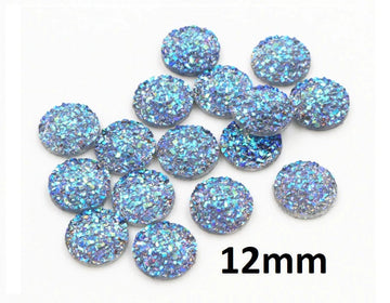 CA850 - 10 pcs Druzy Resin Embellishment Cabochons Gray Multicolor AB - 12mm - Dome Circle