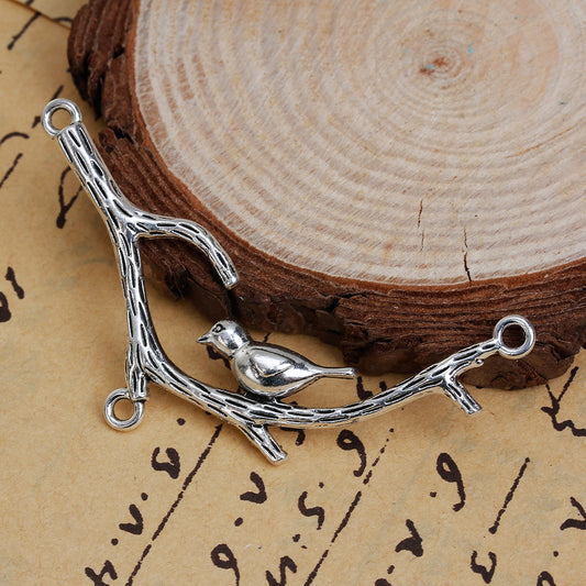 P1116 - 10 pcs. Antique Silver Bird on a Branch 3D Charms Connectors Pendants - 65mm x 29mm (2.6" x 1.14")- Hole Size: 2.2mm - 3 Holes