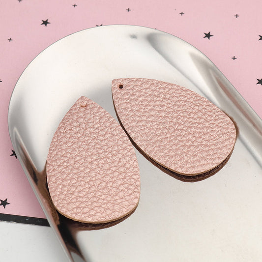 P1038 - 10 pcs. Metallic Pink Faux Leather Dangle Charms Pendants - Plump Teardrop - 58mm (2.3") - Great for Light Earrings! Double-Sided