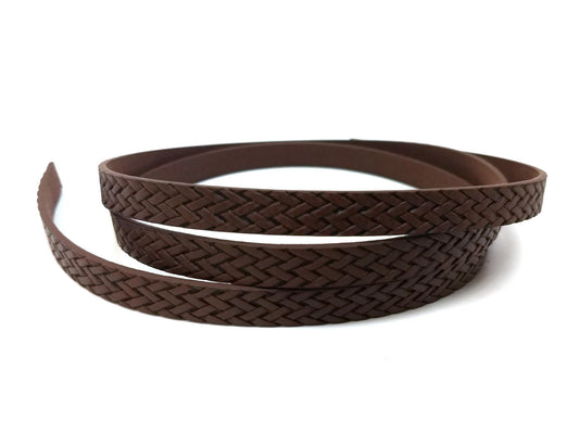 N172 - 1M (3.28 FT) - Brown FLAT Faux Leather Jewelry Cord - 10mm Wide - BRAIDED
