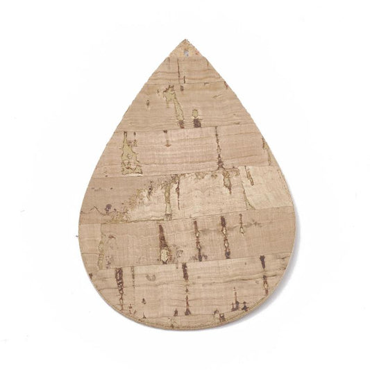 P812 - 10 pcs. Cork Style Faux Leather Dangle Charms Pendants - Teardrop - 55mm (2.17") - Great for Light Earrings or Dangles! Double-Sided