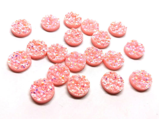 CA186 - 10 pcs Druzy Resin Embellishment Cabochons Flamingo Pink - 12mm