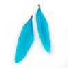 P383 - 10 pcs Sky Blue Dangle Charms Pendants - Feather - Silver Tone Crimps - 75mm (2.95") - Great for Light Earrings or Dangles!