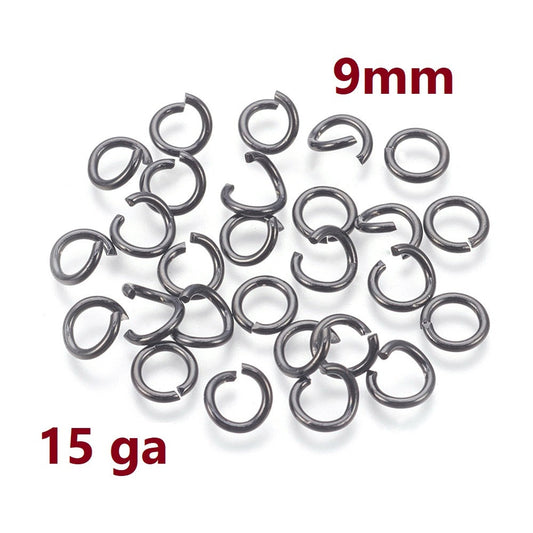 J299 - 20 pcs 304 Stainless Steel Open Jump Rings 9mm - 15 Gauge - THICK - HEAVY - High Quality - Gunmetal Black