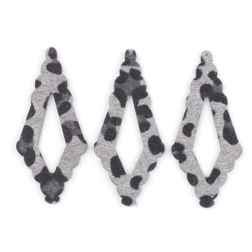 P2073 - 10 pcs. Gray Leopard Faux Fur Leather Dangle Charms Pendants - Rhombus - 74mm (2.91") - Great for Light Earrings or Dangles! Black Back