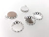 P1110 - 10 pcs. Silver Plated Circle Round Bezel Cabochon Pendant Tags Trays - 12mm Glue Pad - Single Loop - Crown Scalloped Design