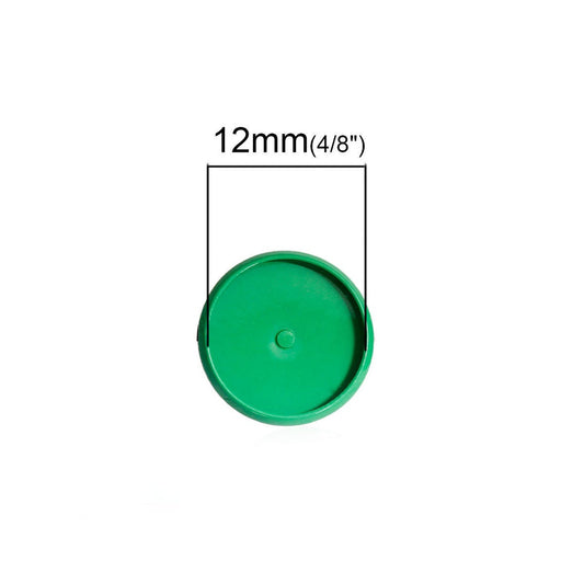 E761 - 50 pcs. Green Earring Posts Studs Settings Bezels Cabochons Tacks- 12mm Glue Pad Setting