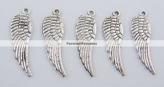 P931 - 40 pcs. LARGE Tibetan Antique Silver Wings Charms - 10mm x 30mm