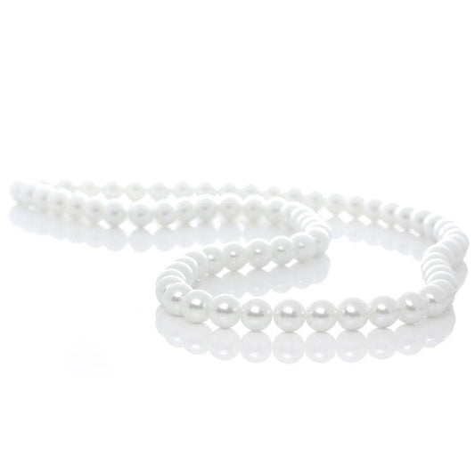 BD218 - 12mm White Glass Pearl Imitation Round Beads - 16 1/4 inch strand (Approx. 34 Beads) - Hole Size: 1mm