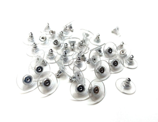 E607 - 72 pcs (36 Pairs) PVC and Aluminum Earring Back Nuts Stoppers - Silver Tone - 11mm x 7mm - Made in the USA! Lead and Nickel Free