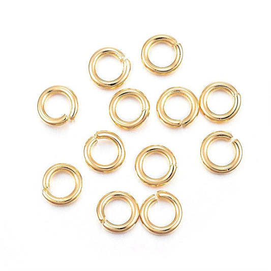 J312 - 50 pcs 304 Stainless Steel Open Jump Rings 6mm - 16 Gauge (1.2mm Thick) - Gold Plated - Tarnish Resistant!