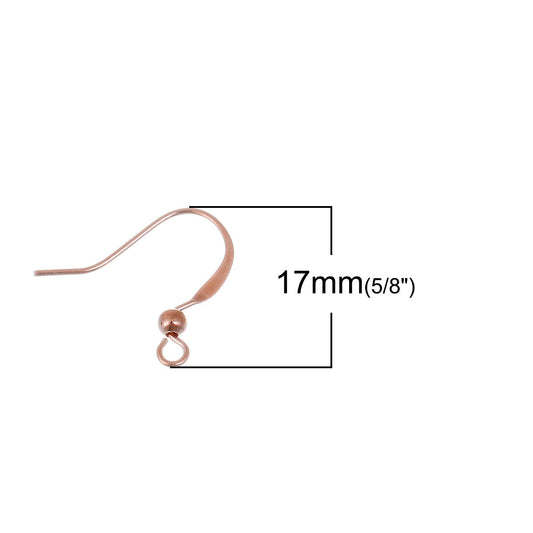 E436 - 50 pcs (25 pairs) Rose Gold Plated with Flat Earring Hooks - 17mm x 19mm - Made of Copper! High Quality