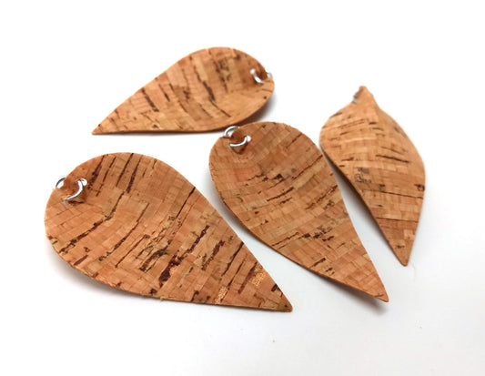 P390 - 10 pcs. Striped Cork Style Faux Leather Dangle Charms Pendants - Pinch Leaf - Silver Tone Jump Ring - 62mm (2.5") - Great for Earrings!