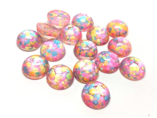RC0025 - 10 pcs Druzy Resin Embellishment Cabochons - 12mm - Glitter Style - Pink, Blue and Gold