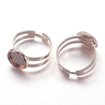 RB028 - 10 pcs. Rose Gold Plated ADJUSTABLE Cabochon Setting Bezel RING bases settings - Ring Size 7.5 US - Glue Pad 10mm - Made of Brass!