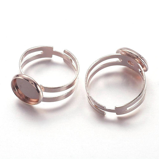 RB028 - 10 pcs. Rose Gold Plated ADJUSTABLE Cabochon Setting Bezel RING bases settings - Ring Size 7.5 US - Glue Pad 10mm - Made of Brass!