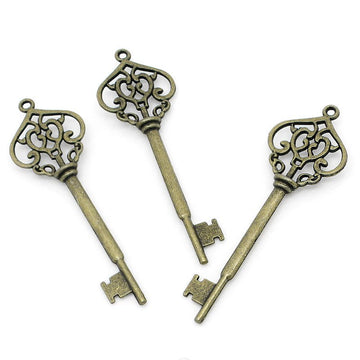 P132 - LARGE - 1 pc. Antique Bronze Filigree Keys Charms Pendants - 70mm X 22mm (2 6/8"x 7/8")