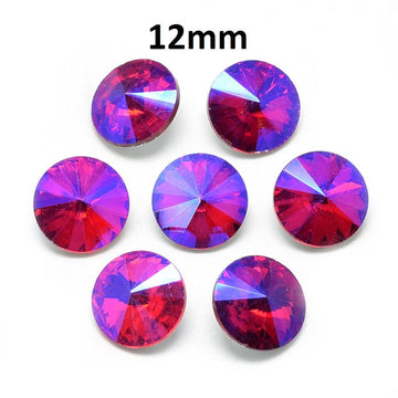 CA906 - 10 pcs. Glass Rhinestone Faceted Rhinestone Cabochons - Glass Pointed Back - 12mm - Multicolor - Pink