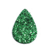 P2092 - 10 pcs. Green Glitter Faux Leather Dangle Charms Pendants - Teardrop - 56mm (2.2") - Great for Light Earrings - Double-Sided - Large Glitter