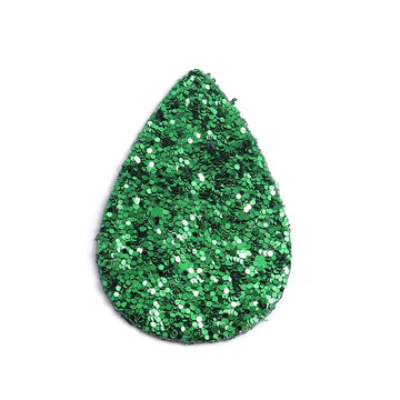 P2092 - 10 pcs. Green Glitter Faux Leather Dangle Charms Pendants - Teardrop - 56mm (2.2") - Great for Light Earrings - Double-Sided - Large Glitter