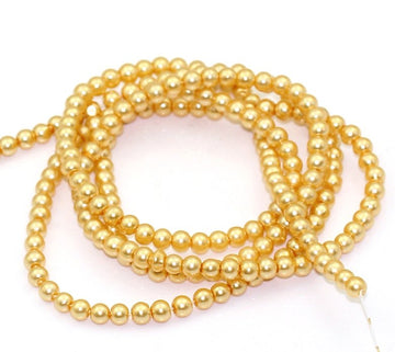 BD154 - 4mm Yellow Champagne Glass Pearl Imitation Round Beads - 32 inch strand