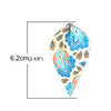 P2097 - 10 pcs. Paisley Pattern Faux Leather Dangle Charms Pendants - Pinch Leaf - Blue Orange - Silver Tone Jump Ring - 62mm (2.5") - Double Sided