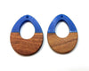 P2000 - 4 pcs. Blue Resin and Wood Teardrop Flat Pendant - 38mm x 28mm - (1.5" x 1.1") - LARGE - Great for Earrings and Necklaces!