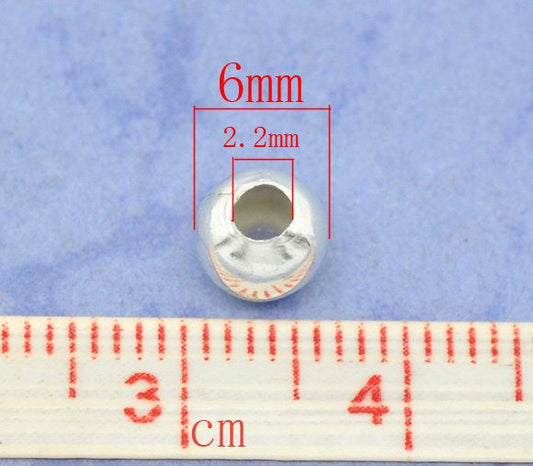 BD344 - 200 pcs Silver Plated Alloy Smooth Ball Spacer Beads- 6mm - Hole Size: 2.2mm