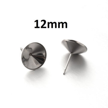E586 - 10 pcs. (5 pairs) 304 Stainless Steel Earring Cone Posts Studs - For 12mm Pointed Back Rhinestones