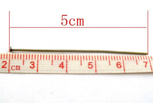 A030 - 300 pcs. Bronze Tone Flat Head Pins - 50mm x 0.7mm - 21 Gauge