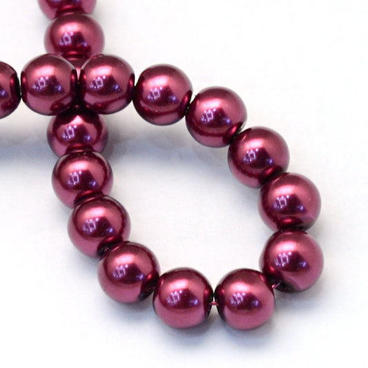 BD705 - 10mm Burgundy Red Glass Pearl Imitation Round Beads - 16 inch strand - Hole Size: 1.5mm - Approx. 42 beads
