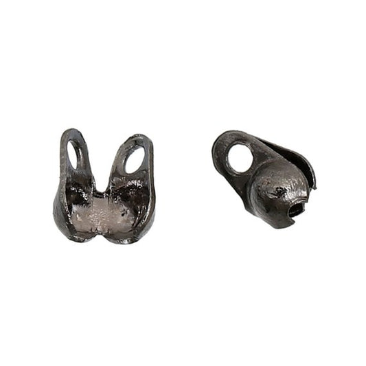 CR006 - 100 pcs. Gunmetal Calotte Calotted Clamshell Crimp Side End Tips Caps with Loop - Fit 1.5mm Ball Chains - 4mm x 3mm - Knot Cover