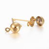 E519 - 10 pcs. (5 pairs) 304 Stainless Steel Golden Earring Half Round Ball Posts Settings with Loop - 9mm x 6mm - Hole: 1mm