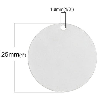 P980 - 10 pcs. Silver Plated Circle Round Stamping Tags- 25mm (1 inch) - 22 Gauge (0.6mm Thick)