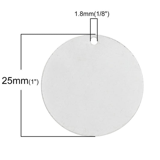 P980 - 10 pcs. Silver Plated Circle Round Stamping Tags- 25mm (1 inch) - 22 Gauge (0.6mm Thick)